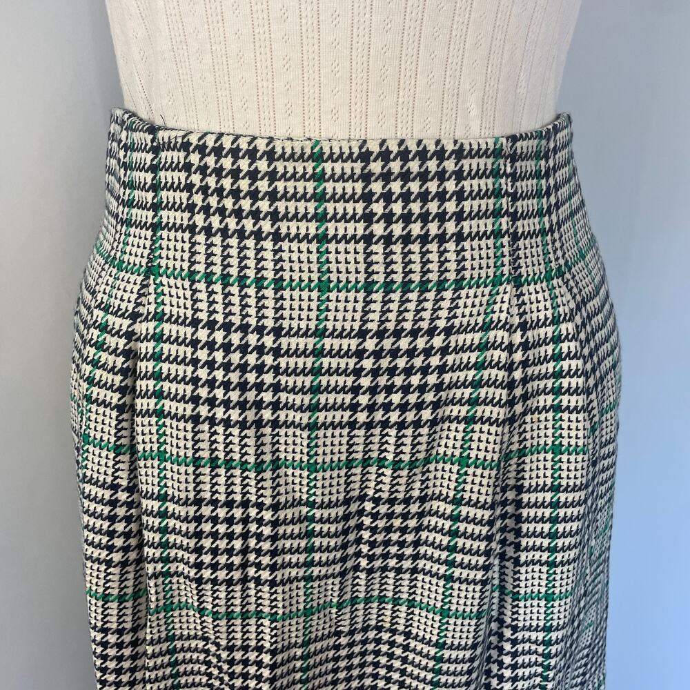 Vintage Midi Skirt Size 12 Black White Green Houndstooth Preppy Academia 80s 90s - Picture 3 of 16